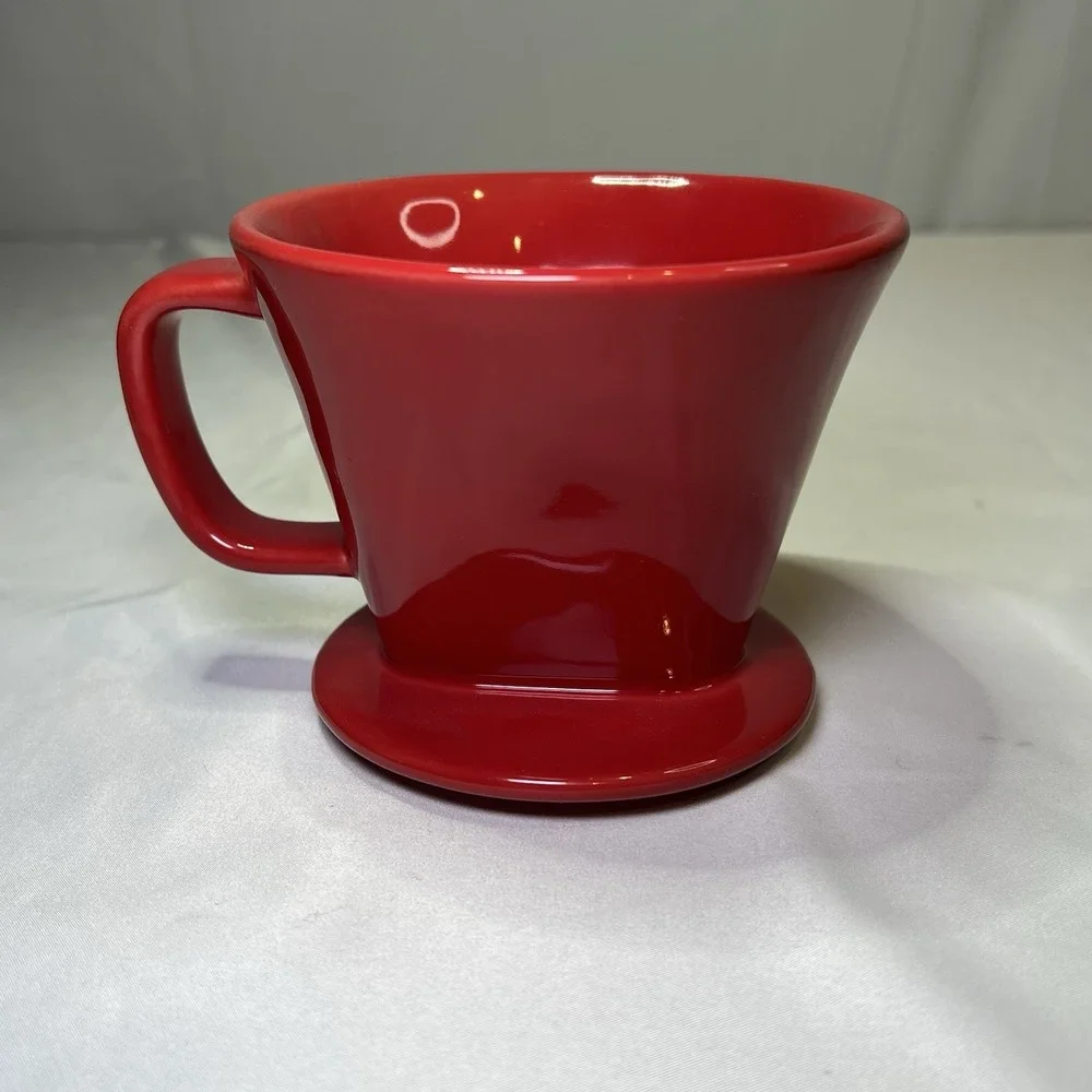 RAE DUNN COFFEE Ceramic Pour Over Drip Cone Coffee‎ Cream Red Artisian Kitchen